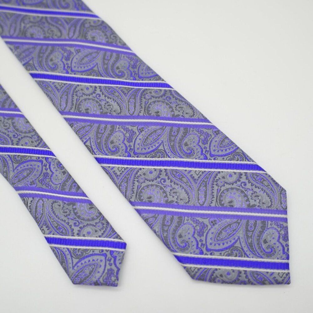 Pronto Uomo Purple Woven Striped Paisley Silk Tie